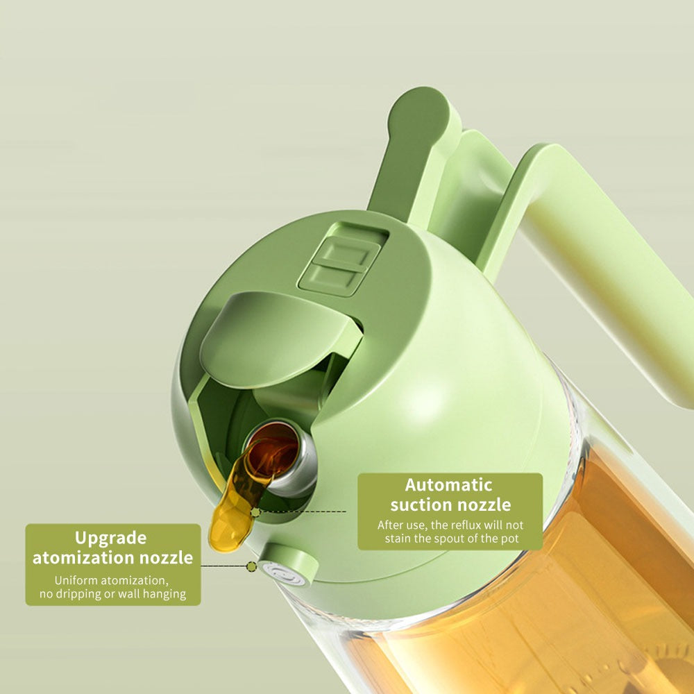 Green tea pot with automatic suction nozzle and atomization nozzle on a light green background