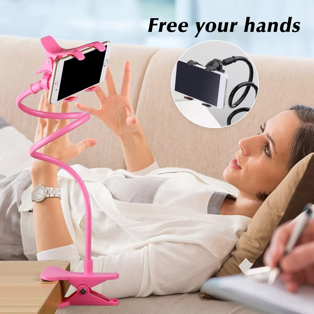 360° Rotating Flexible Mobile Phone Stand Holder with Strong Grip – Lazy Snake Bedside Phone Mount
