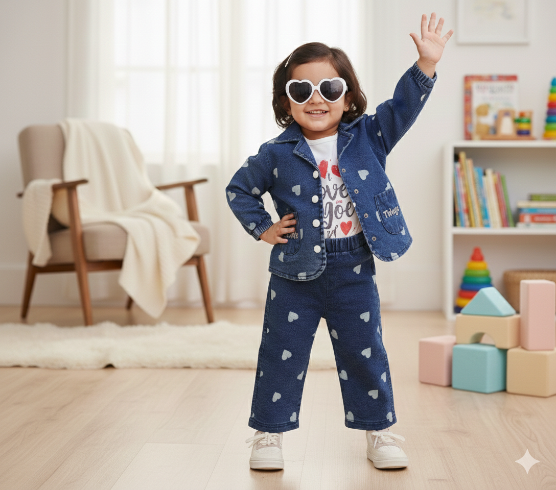 Baby 3PC Denim Outfit – Denim Jacket, Pant & Jersey Inner