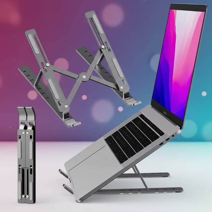 Speed-X Pro Aluminium Laptop Stand – Foldable, Heavy-Duty & Adjustable (16” Height, 6 Angles)