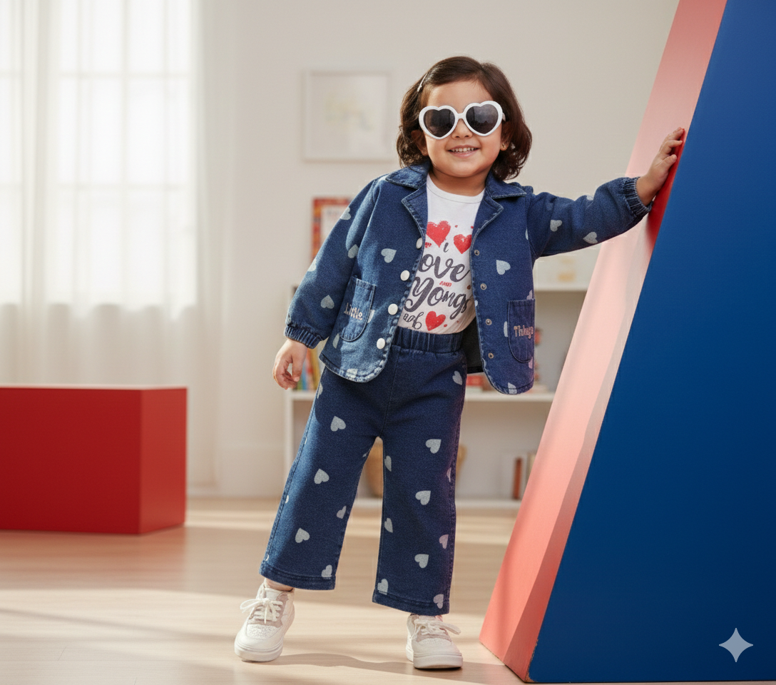 Baby 3PC Denim Outfit – Denim Jacket, Pant & Jersey Inner